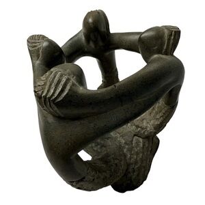 Clay Pottery Circle of Friends Mayan Aztec Candle Holder Grey Decor Family Of 4